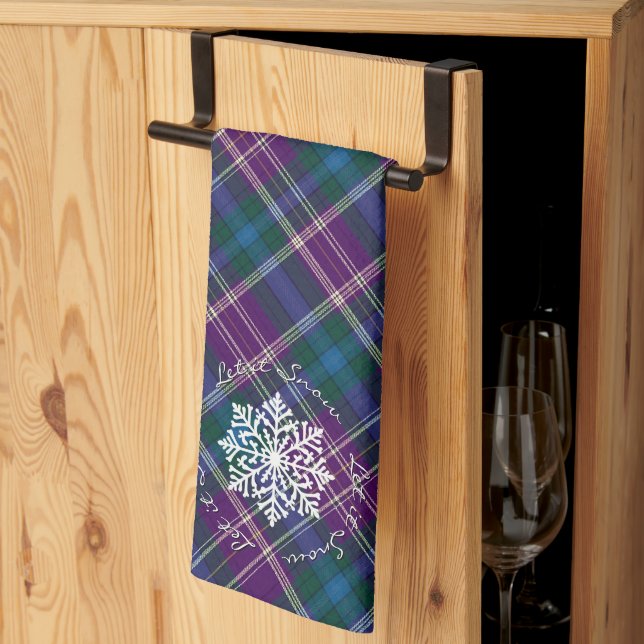 Purple, Blue & Green Plaid Snowflake Tea Towel (Thirds Fold)