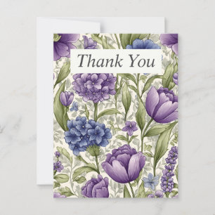 Purple & Blue Hand Drawn Flowers Thank You Card