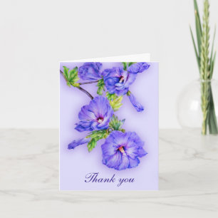 Purple blue hibiscus art wedding thank you card