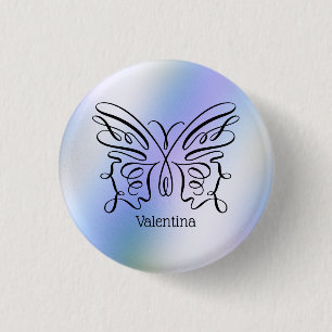 Purple Blue Holographic Butterfly Monogram Name 3 Cm Round Badge