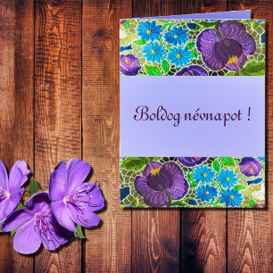 Purple -blue Hungarian embroidery - name day Card