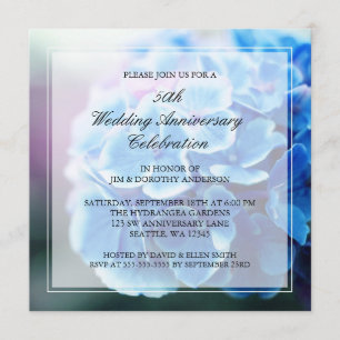 Purple Blue Hydrangea 50th Wedding Anniversary Invitation