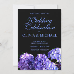 Purple blue hydrangeas, blue purple flowers  invitation