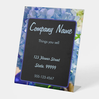 Purple Blue Hydrangeas Bouquets Pedestal Sign
