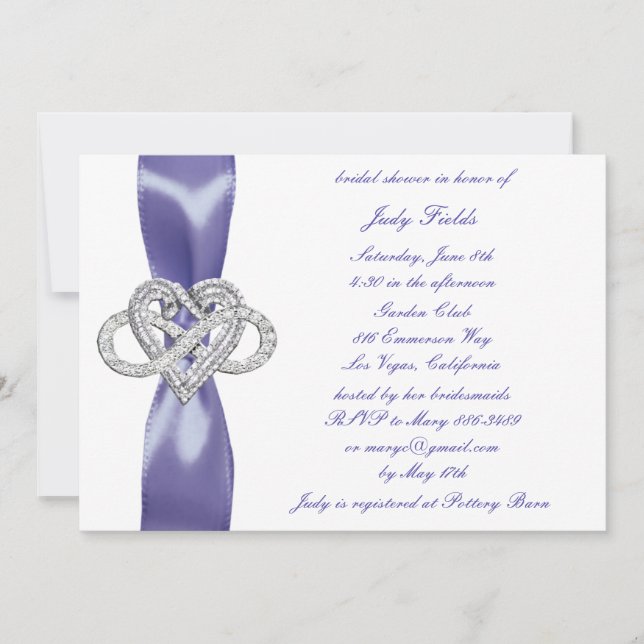 Purple Blue Infinity Heart Bridal Shower Invitation (Front)