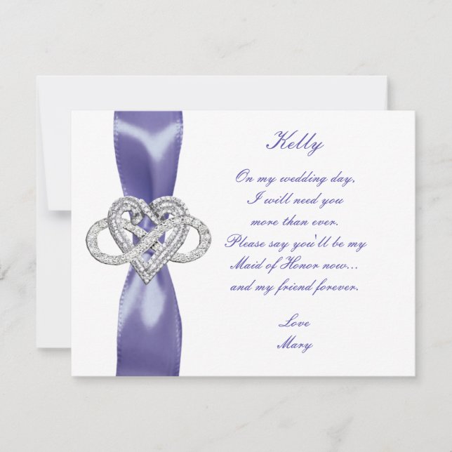 Purple Blue Infinity Heart Maid Of Honour Card (Front)