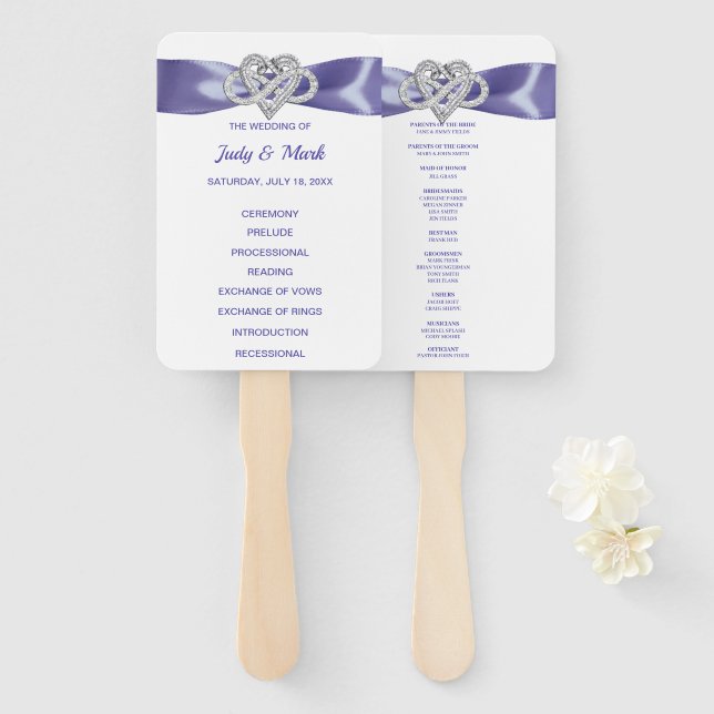 Purple Blue Infinity Heart Wedding Program Fans (Front and Back)