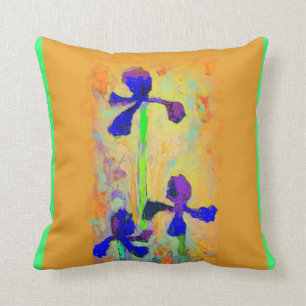 Purple Blue Iris Garden Mustard Pillow by Sharles