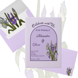 Purple & Blue Iris Watercolor Minimalist Wedding Vellum Invitations