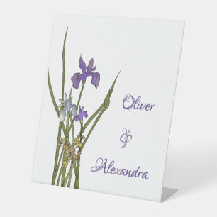 Purple & Blue Iris Watercolor Wedding Pedestal Sign