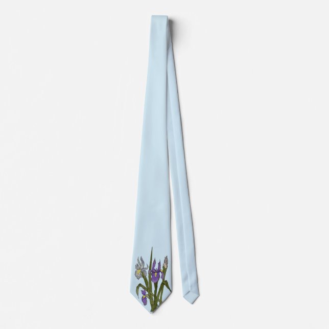 Purple & Blue Iris Watercolor Wedding Tie (Front)