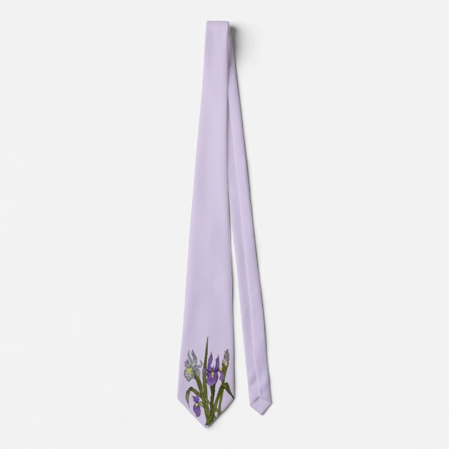 Purple & Blue Iris Watercolor Wedding Tie (Front)