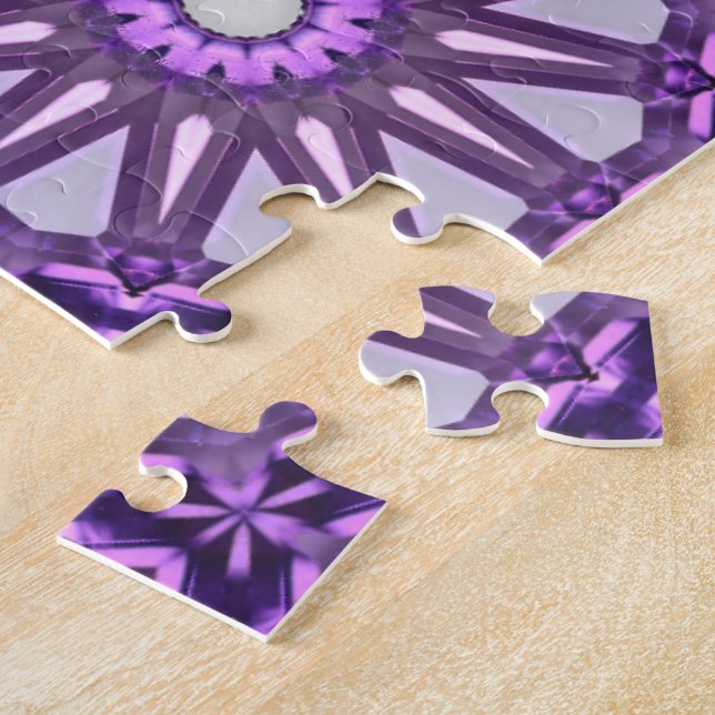 Purple Blue Kaleidoscope Pinwheel Mandala Pattern Jigsaw Puzzle (Side)