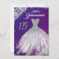 Purple Blue Lace Diamond Sparkle Gown Quinceanera