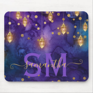 Purple & Blue Lantern Glow Monogram Mouse Pad