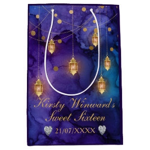 Purple & Blue Lantern Glow Sweet 16 Medium Gift Bag