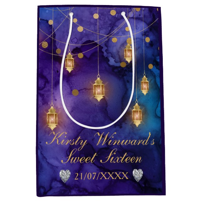 Purple & Blue Lantern Glow Sweet 16 Medium Gift Bag (Front)
