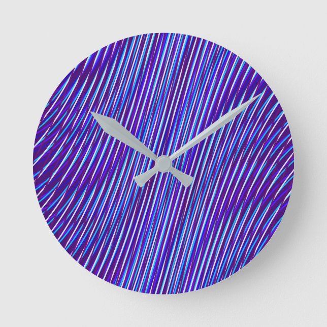 Purple & Blue Lines - Psychedelic, Trippy Stripes Round Clock (Front)