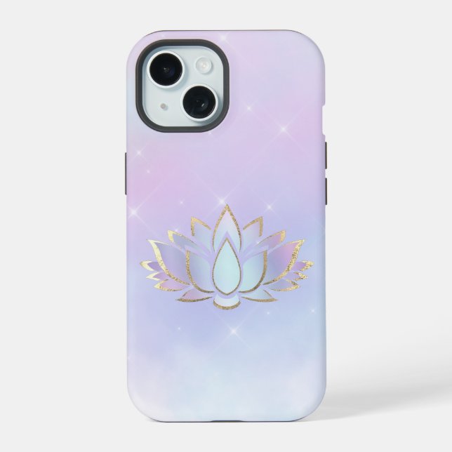 purple blue lotus flower design iPhone 15 case (Back)