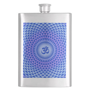 Purple Blue Lotus flower meditation wheel OM Hip Flask
