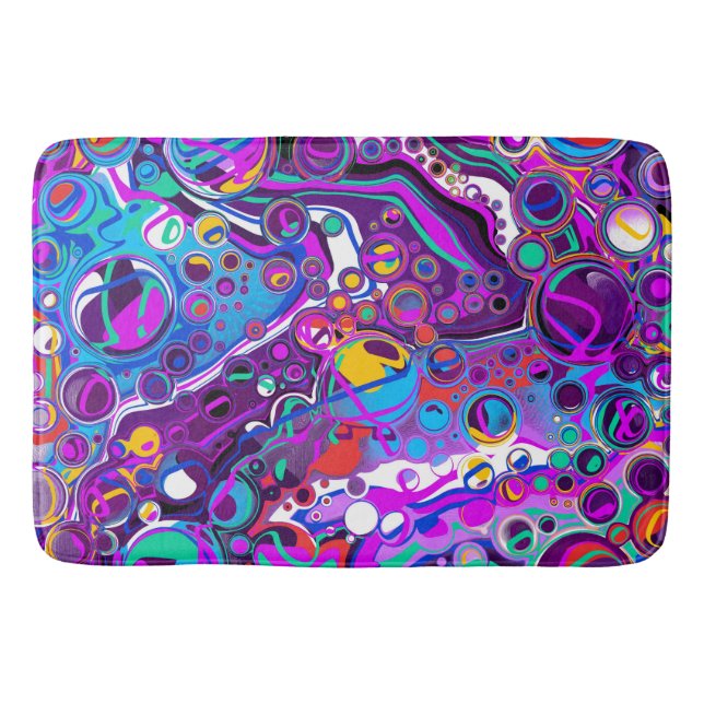 Purple, Blue Marble Fluid Art  Bath Mat (Front)