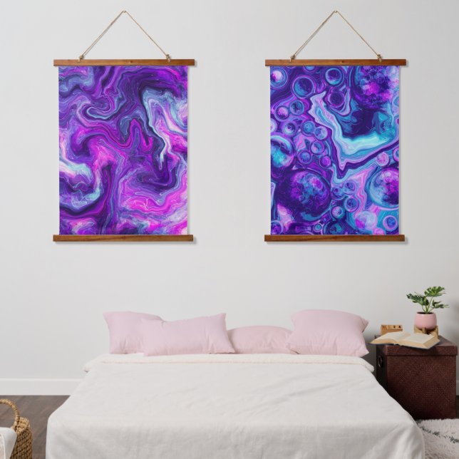 Purple Blue Marble Swirls and Bubbles   Hanging Tapestry (Bedroom)