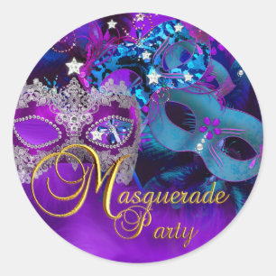 Purple & Blue Masks Masquerade Party Sticker