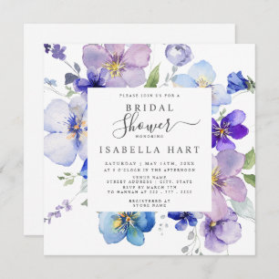 Purple Blue Mauve Pansy Viola Floral Bridal Shower Invitation