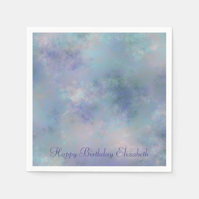Purple Blue Misty Watercolor Happy Birthday Napkin (Front)