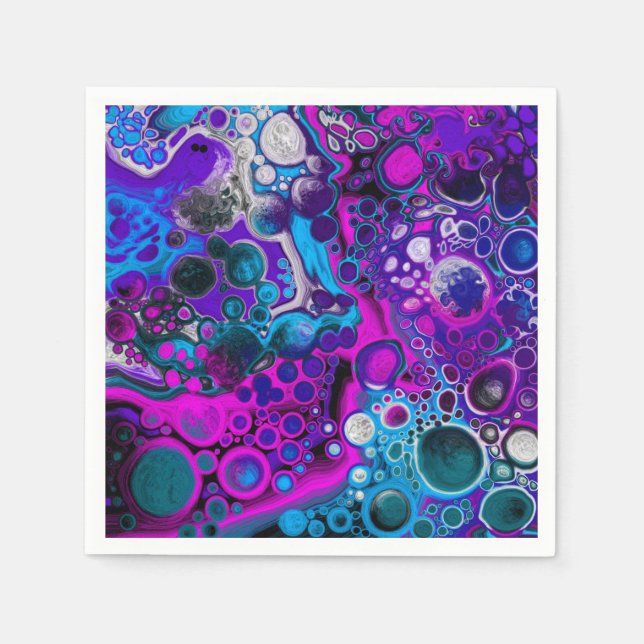 Purple, Blue Modern Abstract Fluid Art Marble Cell Napkin (Front)