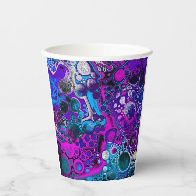 Purple, Blue Modern Abstract Fluid Art Marble Cell Paper Cups (Front)