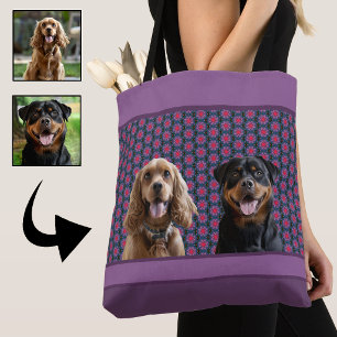 Purple Blue Modern Photo Gift Puppy Dog Lover Mum Tote Bag