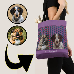 Purple Blue Modern Photo Gift Puppy Dog Lover Mum  Tote Bag