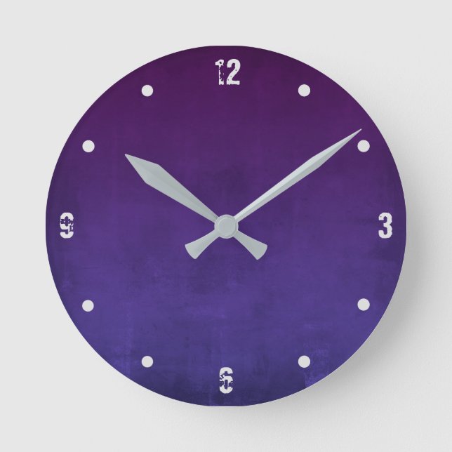 Purple Blue Modern Rustic Dark Abstract Round Clock (Front)