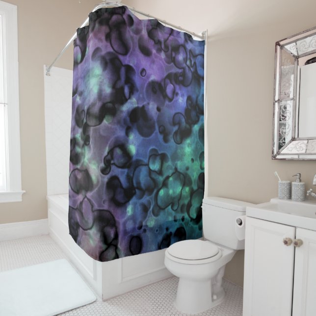 Purple Blue N Teal Abstract Bubbles Shower Curtain (In Situ)