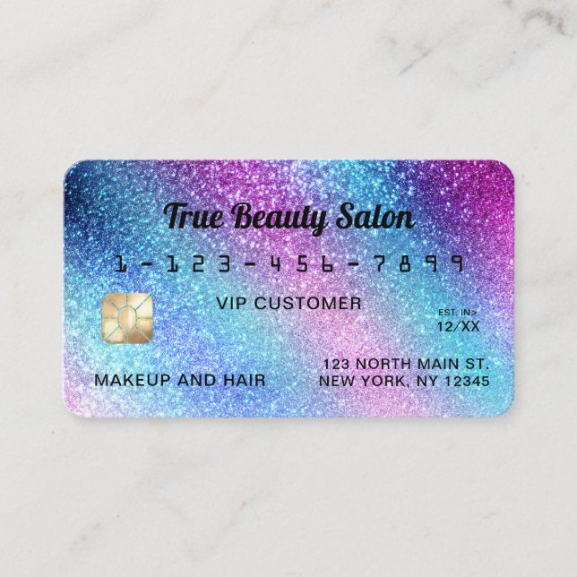 Purple Blue Nebula Galaxy Glitter Credit Business Card (Front)