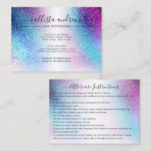 Purple Blue Nebula Galaxy Glitter Lashes Aftercare Business Card