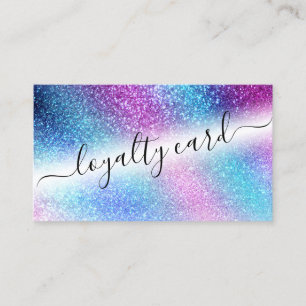 Purple Blue Nebula Galaxy Glitter Script Loyalty Card