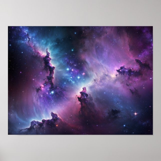 Purple-Blue Nebula with Stars Poster (Front)