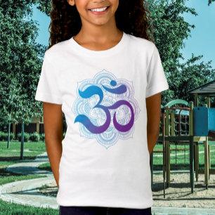 Purple &  Blue Om Symbol Mandala Flower Kids T-Shirt