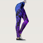 Purple blue ombre tropical palm leaves trendy chic leggings<br><div class="desc">Be a trendsetter in these super stunning graphic leggings of a purple blue ombre tropical palm tree leaves pattern on a black background. Work out, run errands, or just hang out in these super stunning leggings that are sure to make a fashion statement wherever you go. Add a solid black...</div>