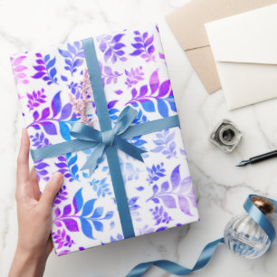 Purple Blue Ombre Watercolor leaf Wrapping Paper