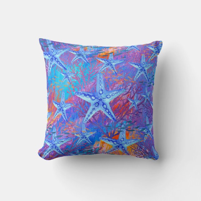 Purple Blue Orange Beachy Seashells Pattern Cushion (Front)