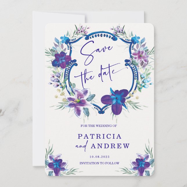 Purple Blue Orchid Wedding Save the Date Invitatio Invitation (Front)