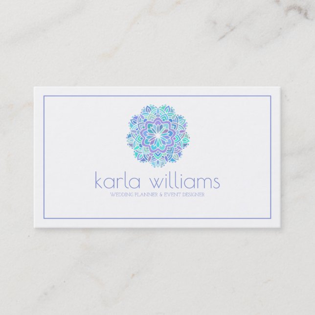Purple & Blue Ornate Floral Mandala Business Card (Front)