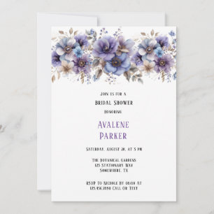 Purple Blue Painted Floral Bridal Shower Invitation