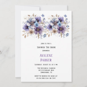 Purple Blue Painted Floral Bridal Shower Invitation