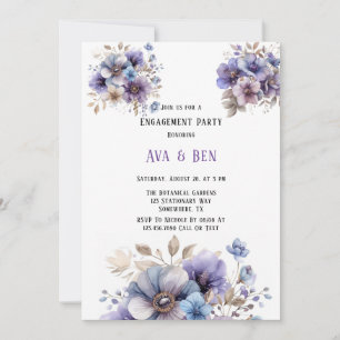 Purple Blue Painted Floral Engagement Party Invitation