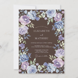 Purple Blue Painterly Floral Wedding Invitation