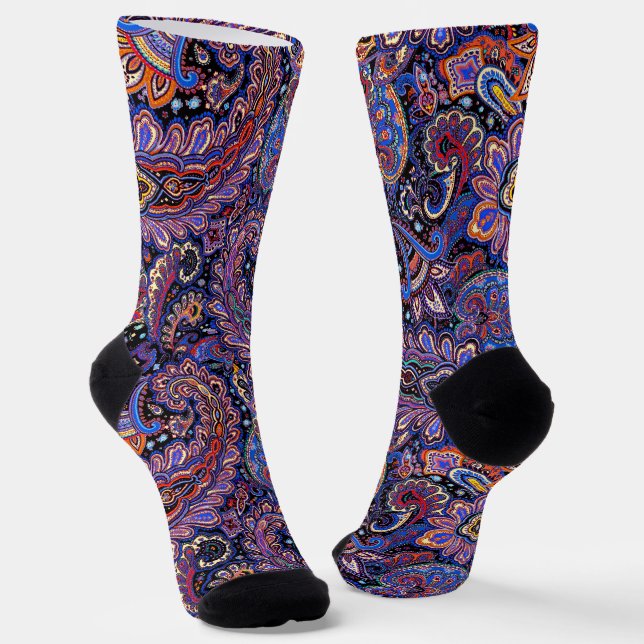 Purple-Blue Paisley Pattern Socks (Angled)